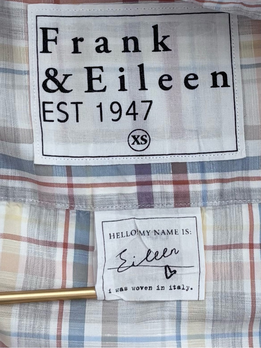 Frank & Eileen Eileen Plaid Cotton Linen Button Up Shirt XS Italian Fabric - Picture 5 of 10